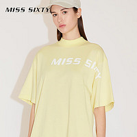 MISS SIXTY2024春季含桑蚕丝长款T恤女半高领撞色运动风两穿 浅黄 XS