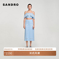 SANDRO2024夏季女装法式镂空花朵天蓝高腰半身长裙SFPJU01154 40/天蓝色 34
