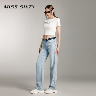 MISS SIXTY2024夏季牛仔裤女含天丝复古磨白直筒裤休闲风百搭 浅蓝 28