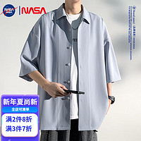 WHIM NASA衬衫男青少年短7分袖夏季纯色简约衬衣日系潮流休闲百搭衣服 灰色 3XL