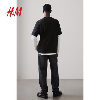 H&M男装T恤2024夏季休闲柔软汗布圆领短袖上衣0948441 黑色 175/100A M