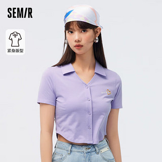 森马（Semir）POLO衫女短款开衫bm风季刺绣紧身打底衫小个子109323115004 紫罗兰70314 XXL