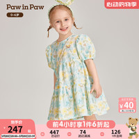 PawinPaw卡通小熊童装2024年春季女宝碎花泡泡袖连衣裙清新 Blue蓝色/50 90cm