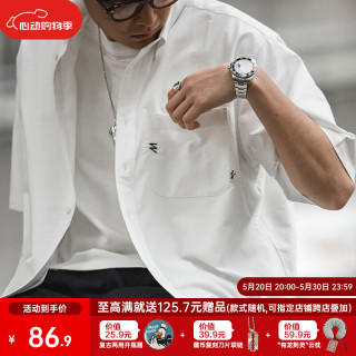 移动端、京东百亿补贴：马登 工装 美式复古短袖衬衫男cityboy宽松休闲纯棉衬衣夏季透气上衣 白色 XL