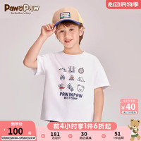 PawinPaw小熊童装24夏男女童印花圆领短袖T恤纯棉 Ivory象牙色/39 140