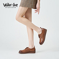 Walker Shop奥卡索女士休闲皮鞋女舒适系带坡跟单鞋子女D141076 浅棕色 38 