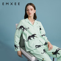 嫚熙(EMXEE)夏季月子服纯棉睡衣哺乳怀孕期家居服套装 豆绿色猎豹 S
