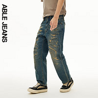 ABLE JEANS【直筒滑板裤】24夏季男士风暴洗水直筒牛仔裤子男 松烟黄 38/34