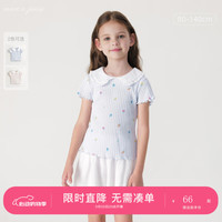 马克珍妮 marc & janie马克珍妮 marc & janie女童满底花卉娃娃领短袖T恤儿童纯棉上衣夏装240760 蓝色 90cm
