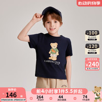 PawinPaw卡通小熊童装2024年夏季男女童儿童印花短袖T恤透气 Navy藏青色/59 160cm