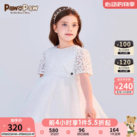 PawinPaw卡通小熊童装24年夏季女童网纱绣连衣裙 Ivory象牙色/39 100