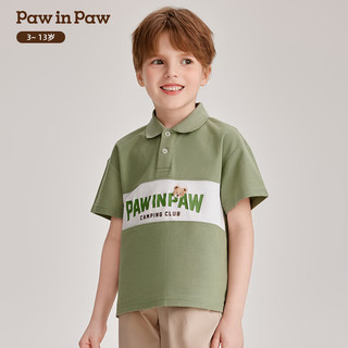 PawinPaw卡通小熊童装2024年夏季男童polo领儿童短袖T恤休闲 Green绿色/40 150cm