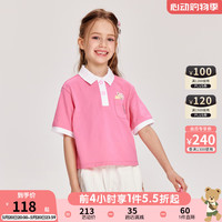 PawinPawPawinPaw卡通小熊童装2024年夏季女童短袖Polo领半袖儿童套装 Pink粉红色/25 100