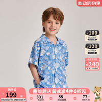 PawinPaw卡通小熊童装2024年夏季男童满印儿童短袖衬衫度假风 Blue蓝色/50 130cm