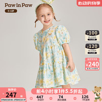 PawinPaw卡通小熊童装2024年春季女宝碎花泡泡袖连衣裙清新 Blue蓝色/50 110cm