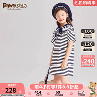 PawinPaw卡通小熊童装24年夏季女童海军条纹连衣裙 Navy藏青色/59 130