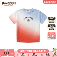 PawinPaw卡通小熊童装24年夏季男童渐变印花休闲纯棉短袖T恤 Orange橘黄色/80 130
