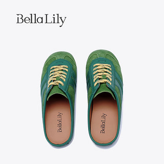 Bella Lily2024夏季一脚蹬半包拖鞋女无后跟德训鞋外穿平底鞋 绿色 35