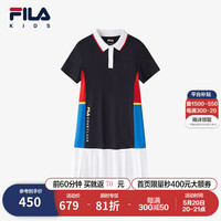 FILA斐乐儿童童装2024夏季新款中大童女童网球运动百褶针织连衣裙 RD宝蓝-NV 1