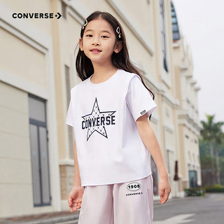 Converse匡威儿童装女童短袖T恤2024夏季中大童夏装纯棉上衣CNVG-TE-G124 纯白色 155/76