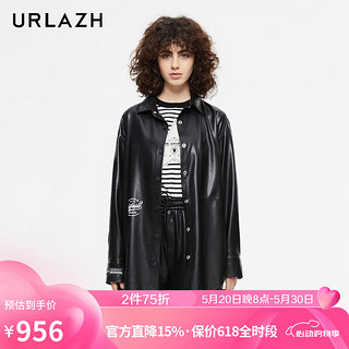 有兰（URLAZH）洋气黑色复古宽松时尚帅气长袖印花外套女IL3JA15 黑色 L