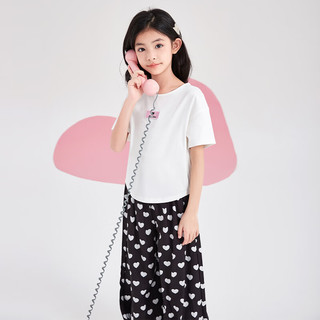 笛莎童装女童摩登时尚两件套2024夏季儿童爱心波点東脚裤T恤套装 本白 130