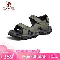 CAMEL 骆驼 厚底缓震休闲透气牛皮男士凉鞋 G14M307638 军绿 40