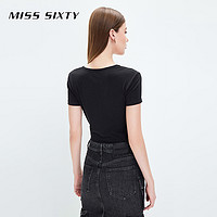 MISS SIXTY T恤女V领刺绣柔软垂感含天丝弹力修身短款短袖