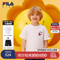FILAxWiggleWiggle斐乐儿童短袖裤子套装2024夏季男中大童T恤短裤 标准白-FWT 130cm