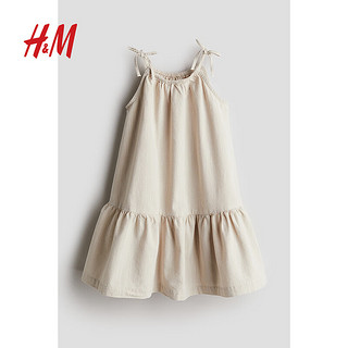 H&M童装女童裙子夏装梭织无袖吊带时髦度假风连衣裙1023225 浅米色 140/68