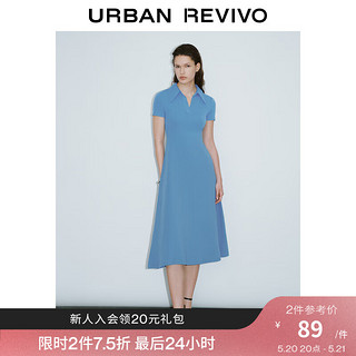URBAN REVIVO UR2024夏季新款女装时尚气质垂感开衩中长款连衣裙UWG740061# 蓝色(预售) M
