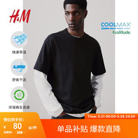 H&M男装T恤2024夏季休闲柔软汗布圆领短袖上衣0948441 黑色 170/92A S