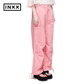 英克斯（inxx）时尚潮牌工装风大口袋褶皱设计休闲裤女直筒裤XXE2230022 粉色 M