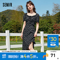 Semir 森马 连衣裙女方领碎花裙浪漫森系