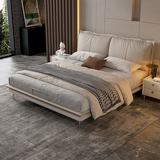 顾家家居（KUKA）现代意式纳帕皮床双人床卧室头层牛皮软床DS8192B 雪雾白1.8*2.0m