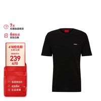 雨果博斯(HUGO BOSS)男款徽标印花运动休闲圆领短袖T恤50466158001 黑色 XL
