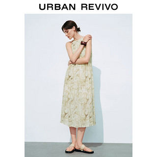 URBAN REVIVO 女士浪漫肌理度假感印花系带连衣裙 UWH740056 浅黄色印花 XS