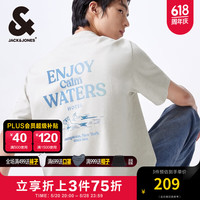 杰克·琼斯（JACK&JONES）夏季男士宽松贴袋字母刺绣休闲时尚印花短袖T恤男装224201170 G01石灰花灰 常规 G01石灰花灰 180/100A/L