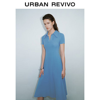URBAN REVIVO 女士时尚气质垂感开衩中长款连衣裙 UWG740061 蓝色 M