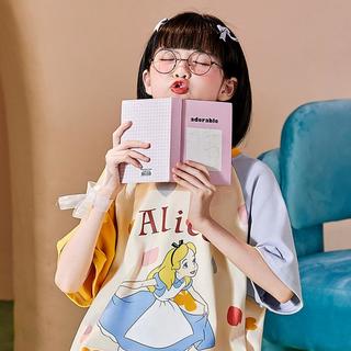 女童睡裙夏季纯棉短袖小女孩爱丽丝卡通满印儿童家居服公主风睡衣