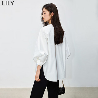 LILY2024夏女装优雅气质通勤款设计感复古灯笼袖宽松白衬衫女 601白色 S