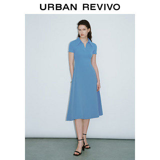 URBAN REVIVO 女装时尚气质垂感开衩中长款连衣裙 UWG740061 蓝色 XS
