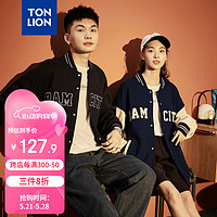 TONLION 唐狮 2022棒球服情侣外套男女棒球领休闲外套627130032011 黑色（男女同码） L