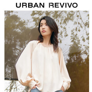 URBAN REVIVO 女士法式优雅气质温柔压褶罩衫衬衫 UWG240094 粉橙 XL