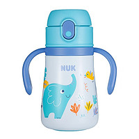 NUK 316不锈钢儿童保温杯小学生水杯幼儿园吸管杯倒置不漏水杯 蓝色大象(带把手) 380ml