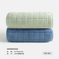 SANLI 三利 2条方格毛巾夏季柔软家用珊瑚绒吸水速干男女洗脸洗澡面巾 绿色+蓝色