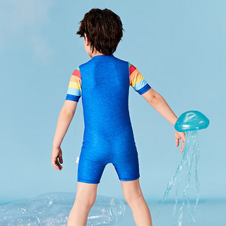 迷你巴拉【轻凉防晒】男童泳衣柔软高弹亲肤泳衣套装UPF50+ 蓝红色调00386 130cm