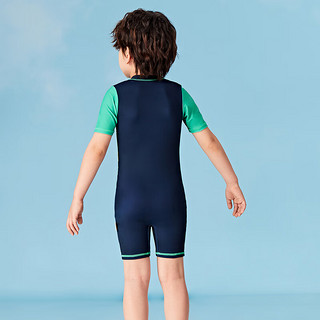 迷你巴拉【轻凉防晒】男童泳衣柔软高弹亲肤泳衣套装UPF50+ 蓝绿色调00384 100cm