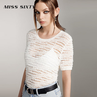 MISS SIXTY2024夏季针织衫女圆领甜美撞色镂空小香风短款上衣 白色 M