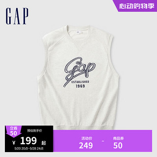 Gap男女装2024夏季法式圈织柔软字母logo无袖卫衣上衣465632 卡其色 175/96A(L) 亚洲尺码